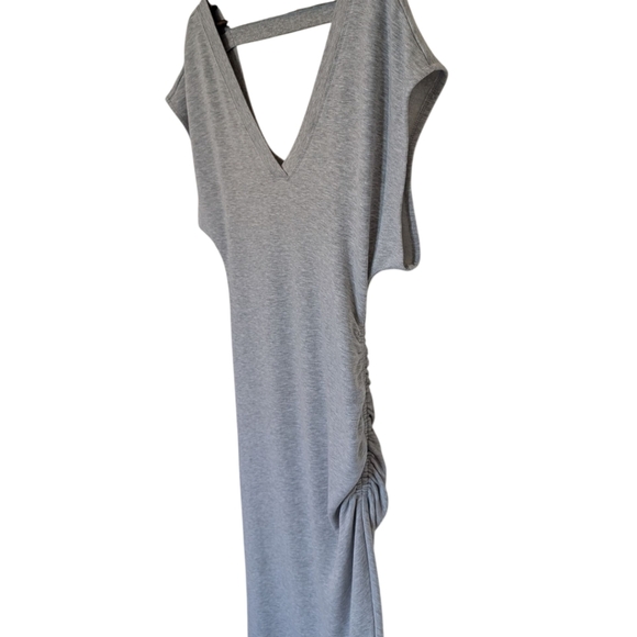 Daily Practice by Anthropologie V-Neck Midi Dress Light Grey Ruched Women's LG - Picture 15 of 16